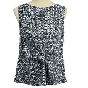 Talbots Womens Geo Front Knot Blouse Petite Large Blue White Sleeveless …